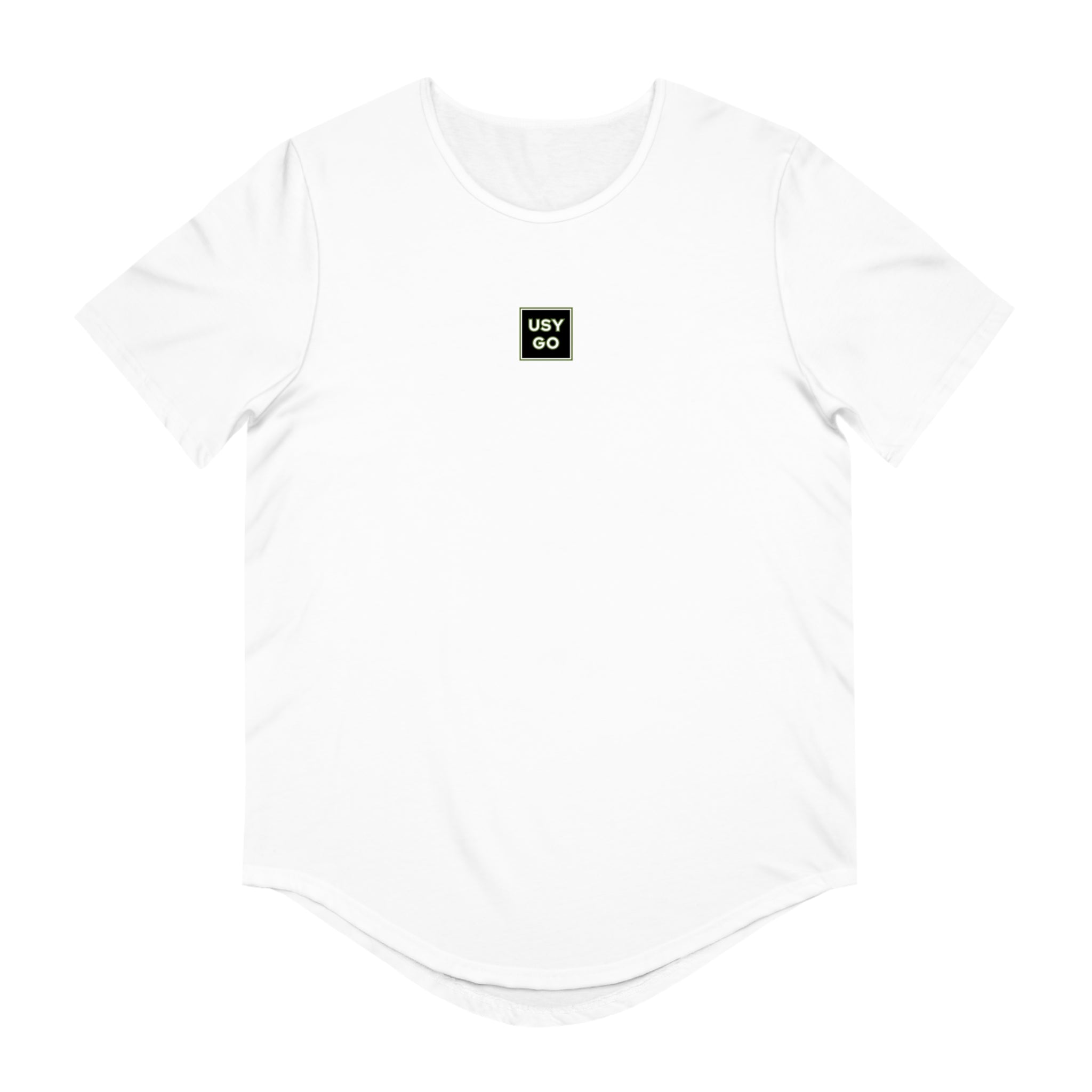 Front White Men's Jersey Curved Hem Tee