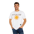 Person wearing Comfort Colors 1717 Unisex Jersey Short Sleeve Tee with Hell to the O SUN emoji design on the front  in White, ideal for active and leisure wear.