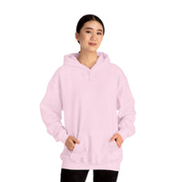 Person wearing a Heavy Blend Hoodie Gildan 18500 Unisex Jersey blank on the front. Made from 50% Cotton 50% Polyester in Light Pink. Pouch pocket and the tear-away label make for a highly comfortable, scratch-free wearing.