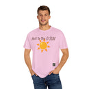 Person wearing Comfort Colors 1717 Unisex Jersey Short Sleeve Tee with Hell to the O SUN emoji design on the front  in Blossom, ideal for active and leisure wear.