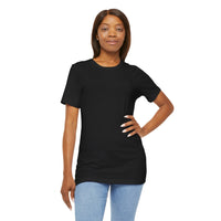 Person wearing a T-Shirt Bella+Canvas 3001 Unisex Jersey Short Sleeve Tee with no design on the front. Made from lightweight 100% Airlume combed and ring-spun cotton in Black, ideal for active and leisure wear.