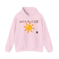 Heavy Blend Hoodie Gildan 18500 Unisex Jersey with Heel to the O SUN design printed on the front. Made from 50% Cotton 50% Polyester in Light Pink. Pouch pocket and the tear-away label make for a highly comfortable