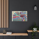 ABSTRACT Canvas by @johnnygraff31 displayed in a modern living room, adding a bold urban art statement to the decor. The gallery-wrapped canvas complements contemporary interiors with its vibrant and unique street art design.