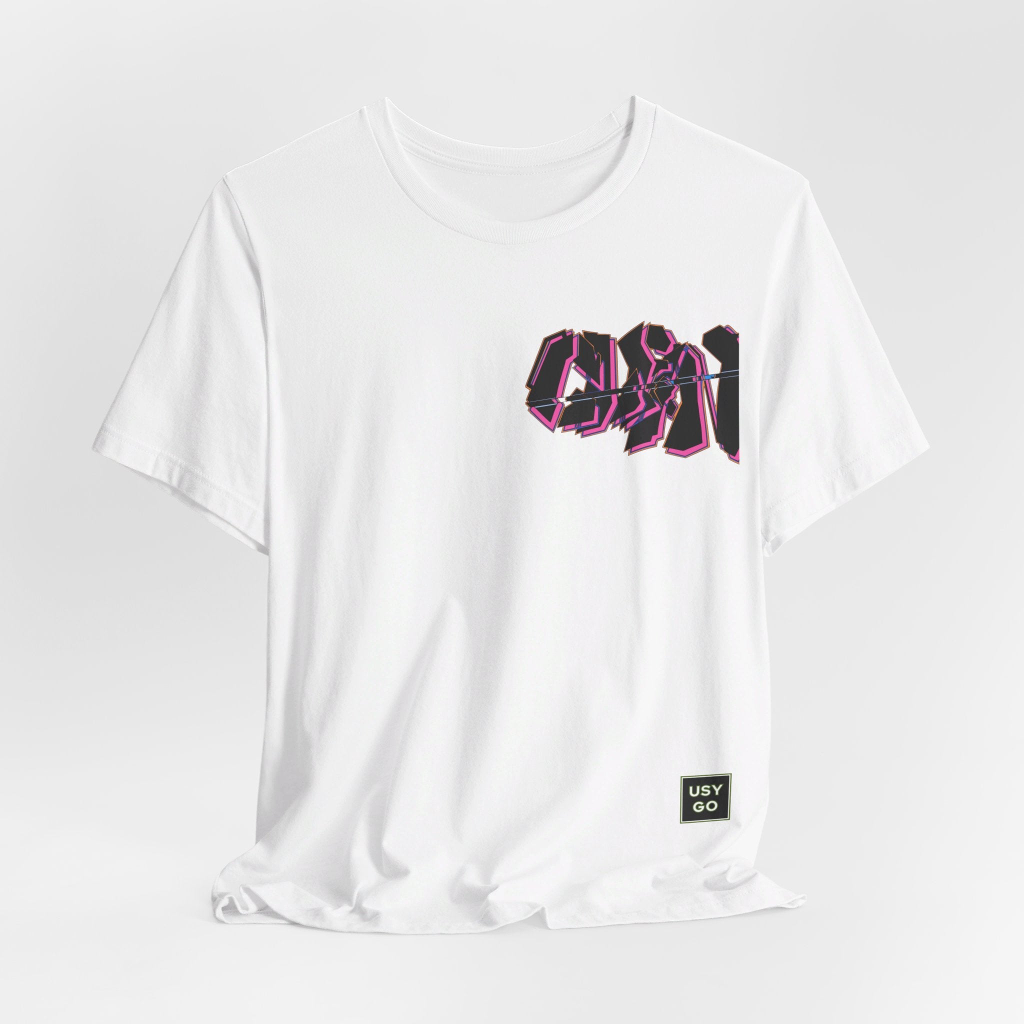 Bella+Canvas 3001 Unisex Jersey Short Sleeve Tee with Graffiti Clean design by @johnnygraff31 on the chest left side. Made from lightweight 100% Airlume combed and ring-spun cotton in White, ideal for active and leisure wear