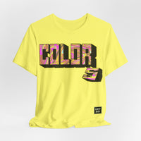 Bella+Canvas 3001 Unisex Jersey Short Sleeve Tee with Graffiti Style Colors design by @johnnygraff31 on the front. Made from lightweight 100% Airlume combed and ring-spun cotton in Yellow, ideal for active and leisure wear.