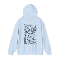 Heavy Blend Hoodie Gildan 18500 Unisex Jersey with BANANA design by @johnnygraff31 printed on the back. 50% Cotton 50% Polyester in Light Blue. Pouch pocket and the tear-away label make for a comfortable, scratch-free wearing.