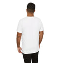 Person wearing Bella+Canvas 3001 Unisex Jersey Short Sleeve Tee with no design on the back. Made from lightweight 100% Airlume combed and ring-spun cotton in White, ideal for active and leisure wear.