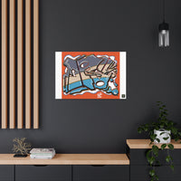 JG FISH Canvas by @johnnygraff31 displayed in a modern living room, adding a bold urban art statement to the decor. The gallery-wrapped canvas complements contemporary interiors with its vibrant and unique street art design.