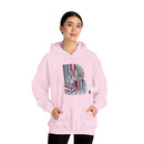 Person wearing a Heavy Blend Hoodie Gildan 18500 Unisex Jersey with ABSTRACT design by @johnnygraff31 printed on the front. Made from 50% Cotton 50% Polyester in Light Pink. Pouch pocket and the tear-away label make for a highly comfortable.