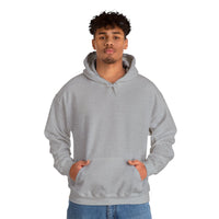 Person wearing a Heavy Blend Hoodie Gildan 18500 Unisex Jersey with blank front. Made from 50% Cotton 50% Polyester in Sport Grey. Pouch pocket and the tear-away label make for a highly comfortable, scratch-free wearing.