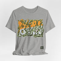 Bella+Canvas 3001 Unisex Jersey Short Sleeve Tee with Graffiti Banana design Yellow and Grey by @johnnygraff31 on the front Made from lightweight 100% Airlume combed and ring-spun cotton in Athletic Heather Grey, ideal for active and leisure wear