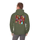 Person wearing a Heavy Blend Hoodie Gildan 18500 Unisex Jersey with DISCO design by @johnnygraff31 printed on the back. Made from 50% Cotton 50% Polyester in Military Green. Pouch pocket and the tear-away label make for a highly comfortable, scratch-free wearing