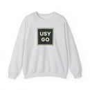 Heavy Blend Crewneck Sweatshirt Gildan 18000 Unisex with USYGO logo on the front. Made from 50% Cotton 50% Polyester in Ash.