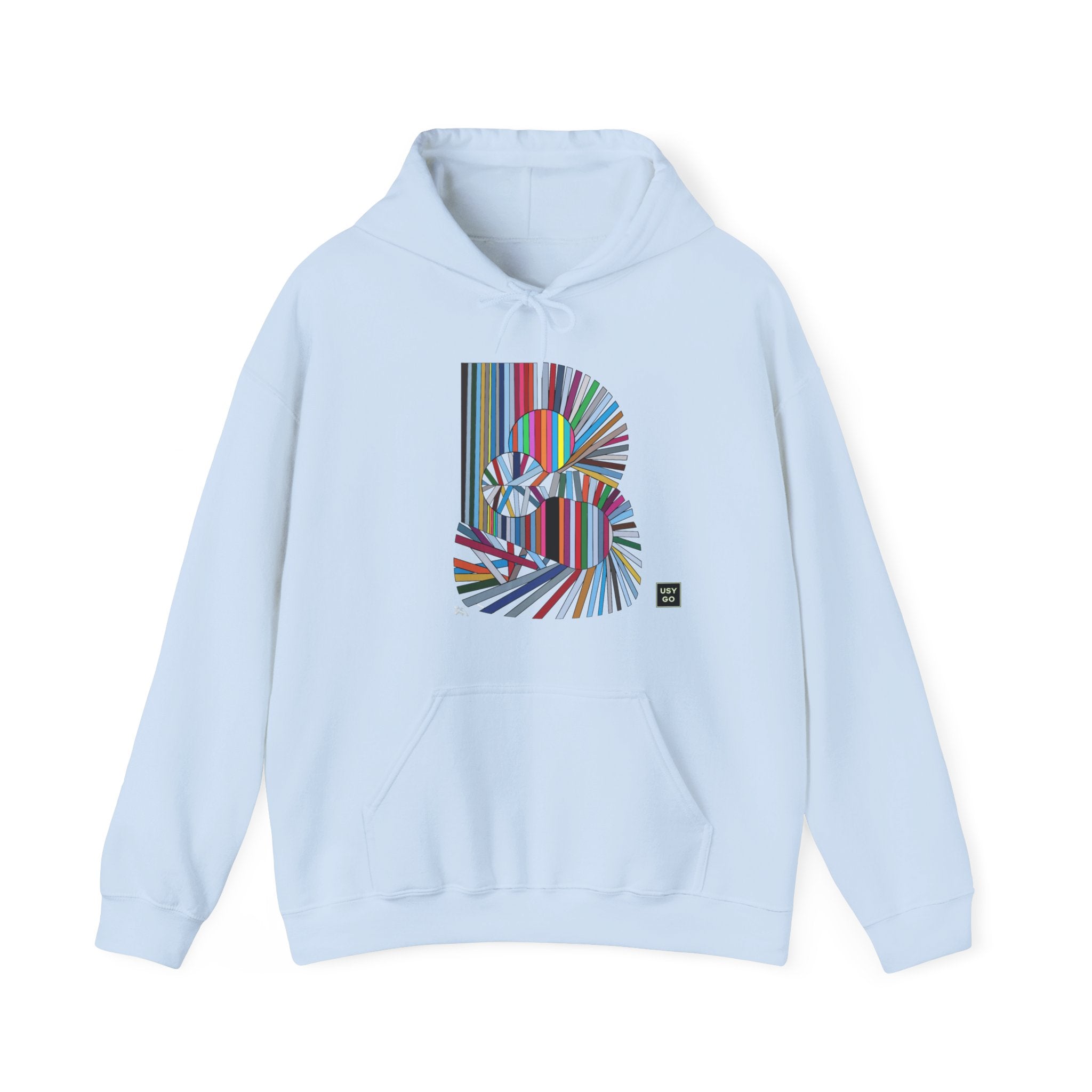 Heavy Blend Hoodie Gildan 18500 Unisex Jersey with ABSTRACT design by @johnnygraff31 printed on the front. Made from 50% Cotton 50% Polyester in Light Blue. Pouch pocket and the tear-away label make for a highly comfortable.