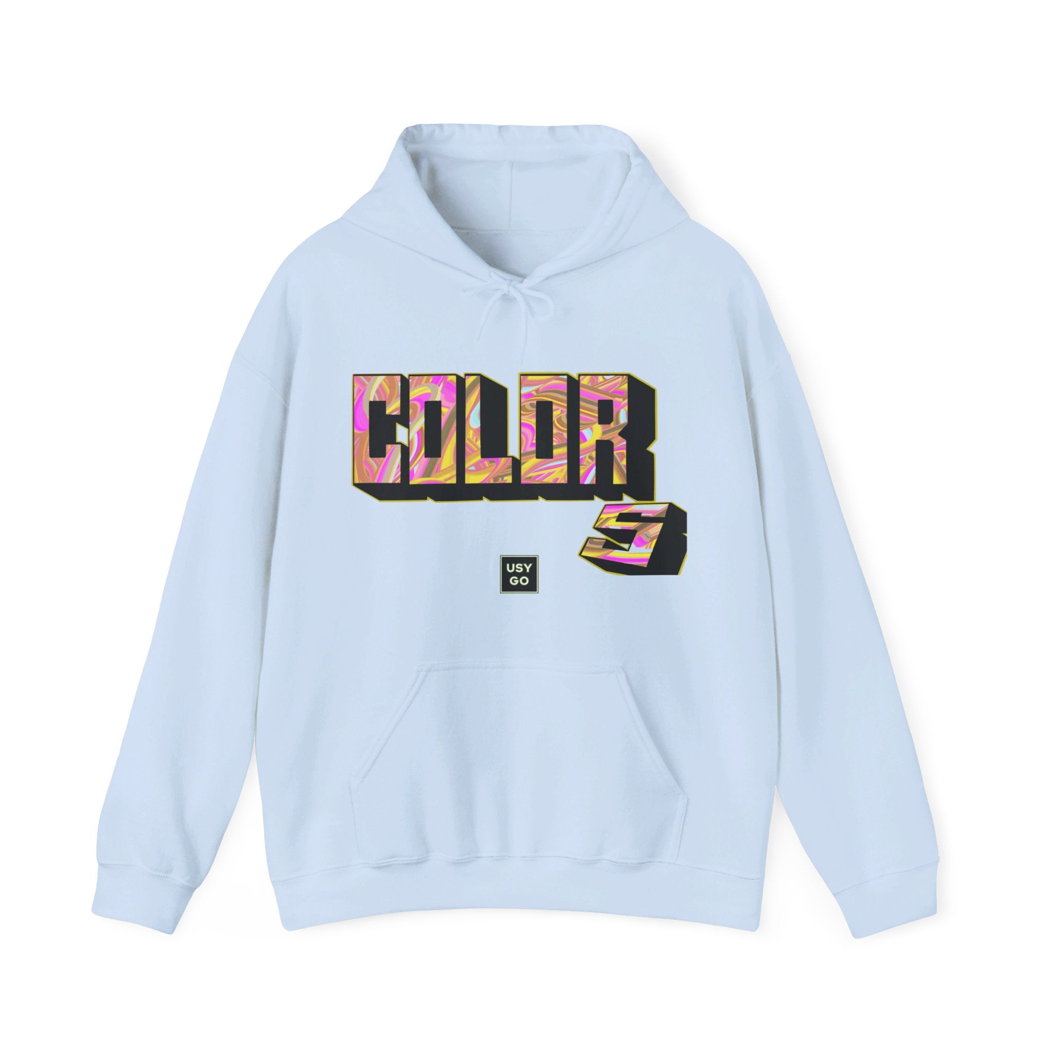 Heavy Blend Hoodie Gildan 18500 Unisex Jersey with Colors design by @johnnygraff31 printed on the front. Made from 50% Cotton 50% Polyester in Light Blue. Pouch pocket and the tear-away label make for a highly comfortable