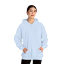 Person wearing a Heavy Blend Blank Hoodie in front Gildan 18500 Unisex Jersey. Made from 50% Cotton 50% Polyester in Light Blue. Highly comfortable, scratch-free wearing