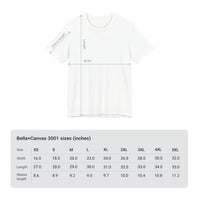 Size chart for Bella+Canvas 3001 Unisex Jersey Short Sleeve Tee. Includes measurements for chest width and length in inches or centimeters, helping customers select the right size.